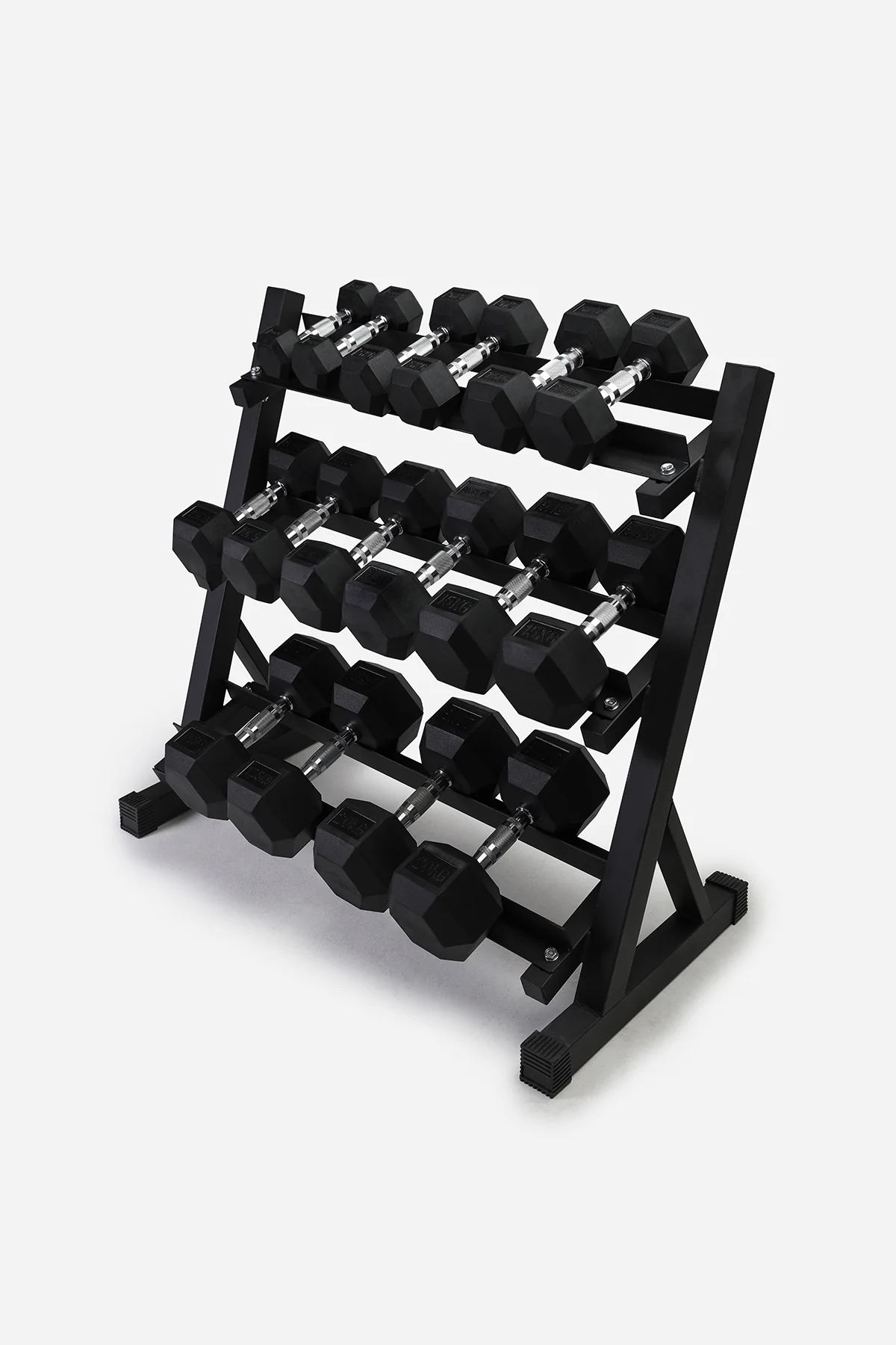 Hex Dumbbell Set 2.5-20kg & 3-Tier Rack
